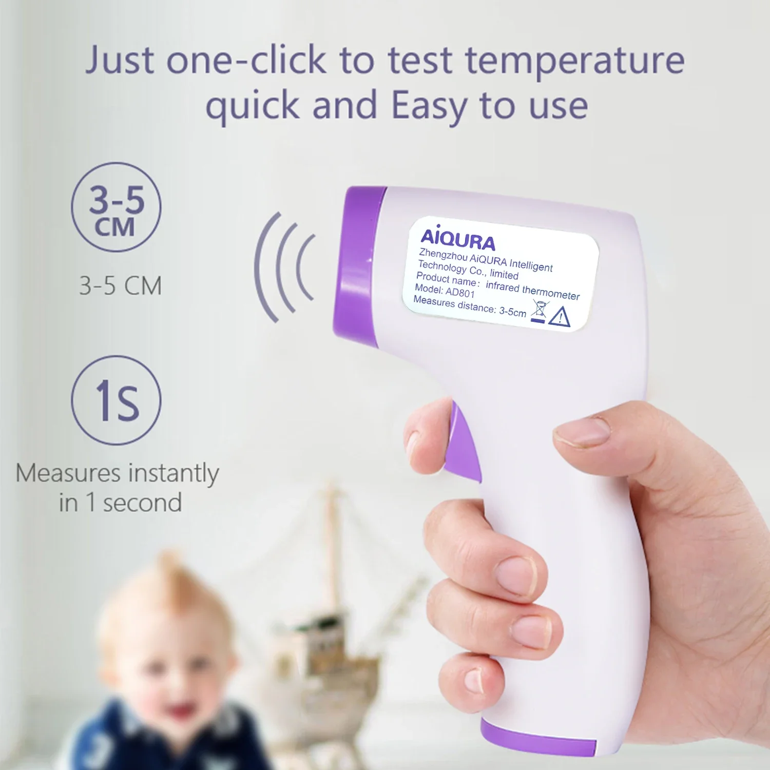 

Ziqing Contactless Digital Infrared Thermometer Measure IR Forehead Temperature Clinical Clear Display Thermometer Baby/Adult
