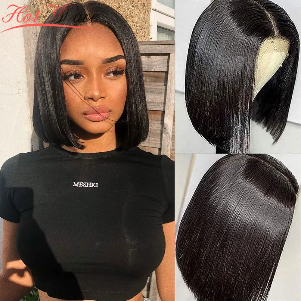 

HOTWAVE 10Inch Straight Short Bob Wig Transparent Full Lace Frontal Wig 180% T-part Human Hair Wigs For Women