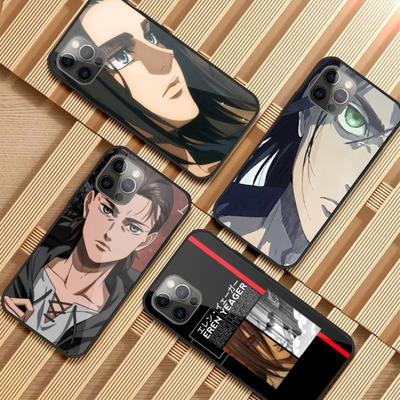 AOT Eren Jaeger Smart Phone Case for iPhone 14 13 12 11 XS X 8 7 6 Plus Mini Pro Max SE 2022 PC Glass Phone Cover Funda