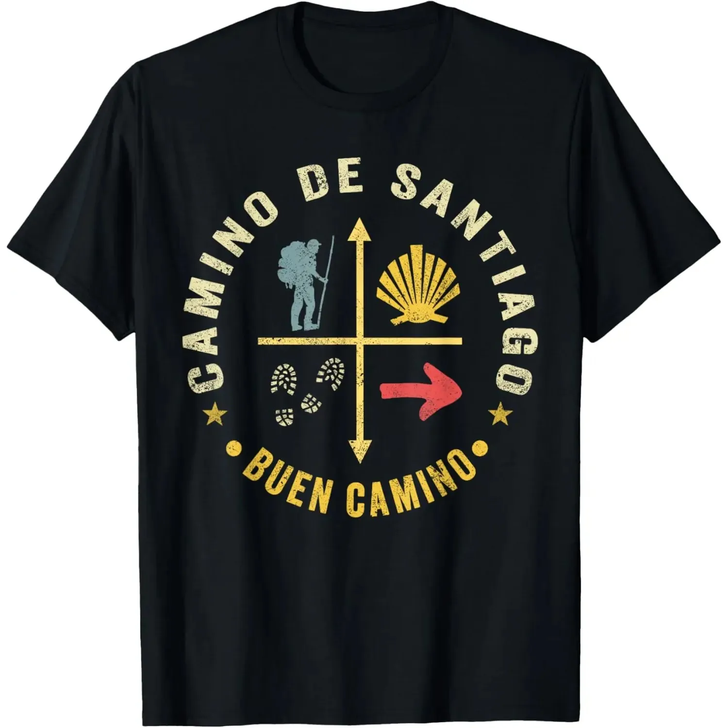 

Camino De Santiago Buen Camino Pilgrim Graphic Tee Men Short Sleeve Cotton Casual Trip T-Shirt