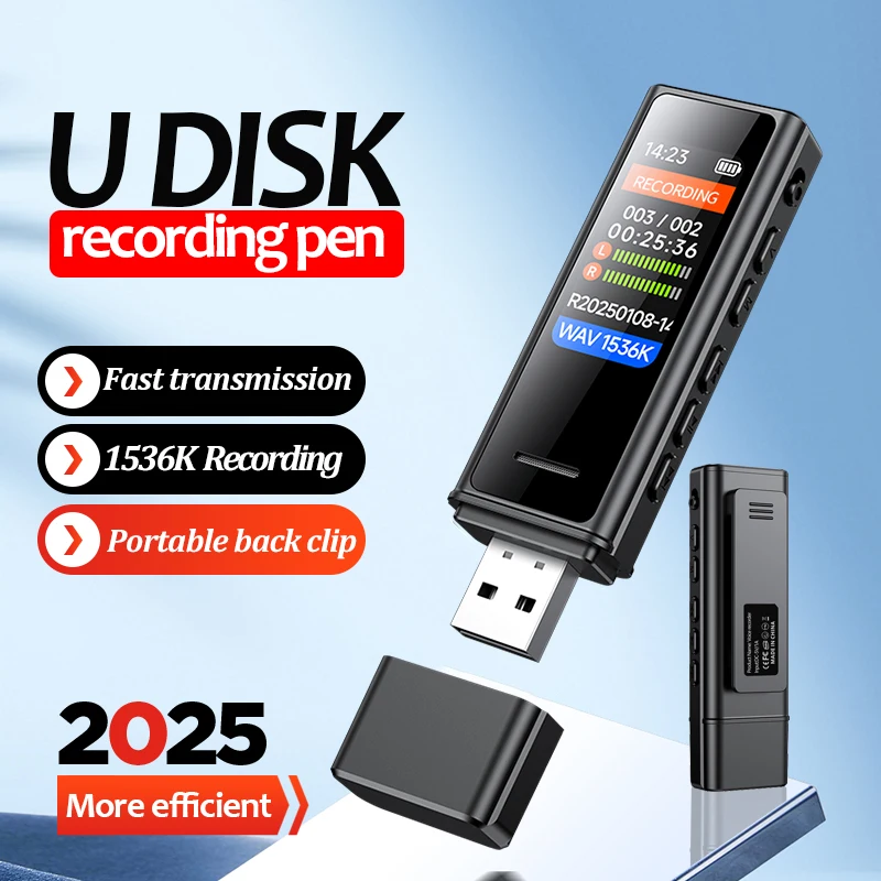 Mini-Diktiergerät mit Clip, 8–64 GB, Geräuschreduzierung, USB-Flash-Laufwerk, kleiner, klangaktivierter Audioaufnahmestift, Ditachphone, MP3-Player