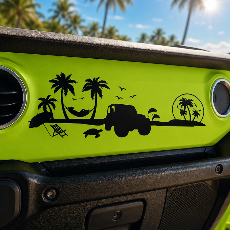 Beach Jeep Palm Tree Turtle Landscape Car Accessories Car stickers Decoration Dashboard Interior Styling Waterproof Vinyl Decals view 2