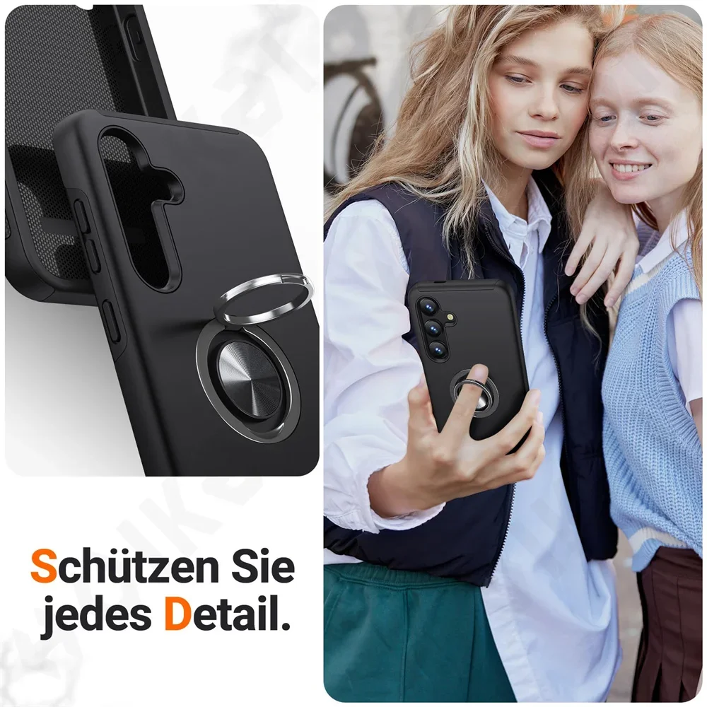 Case For Samsung Galaxy S24 S23 S22 S25 Ultra Plus A55 A35 A15 Degree Armor Bumper Shockproof  Metal Ring Hard PC Silicone Cover image 5