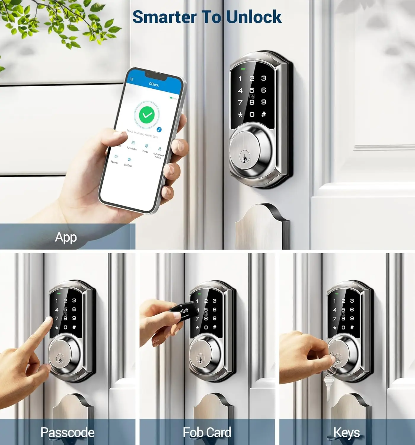 Veise Smart Deadbolt مع التحكم في التطبيق، قفل ذكي للدخول بدون مفتاح للباب الأمامي، قفل باب رقمي إلكتروني مع رمز
