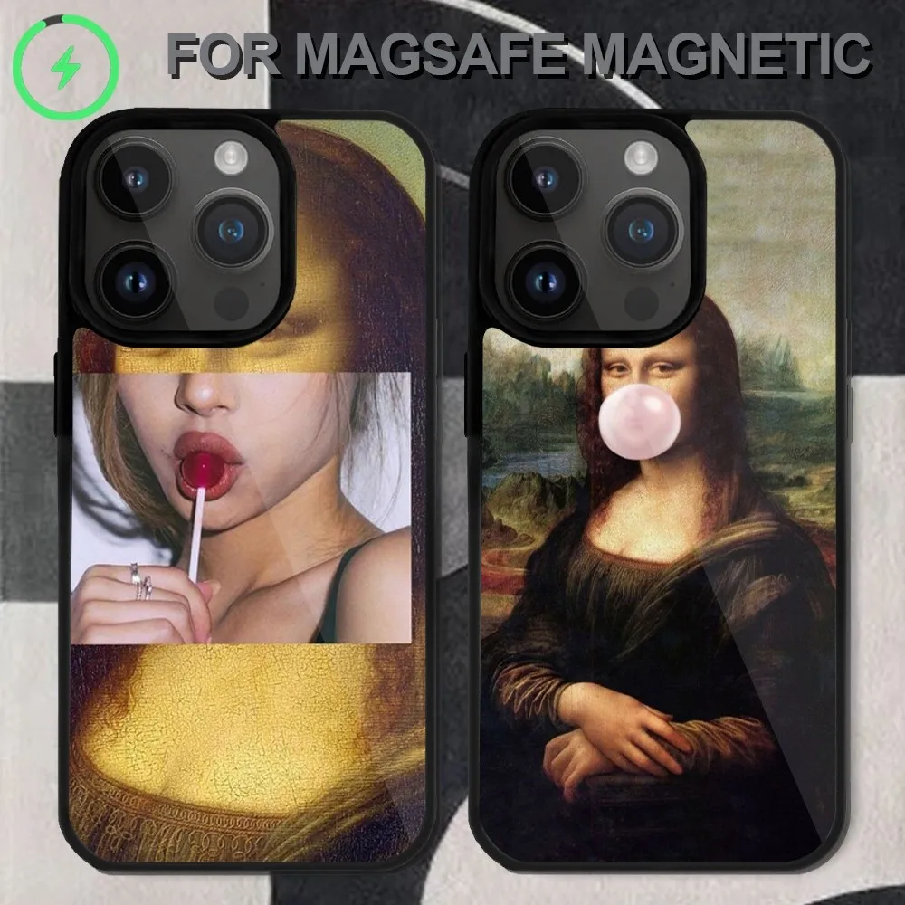 Monna Lisa Oil Painting  Phone Case  For iPhone 14 13 12 11 15 Pro Max Magsafe Wireless Charge Plus Mini Cover