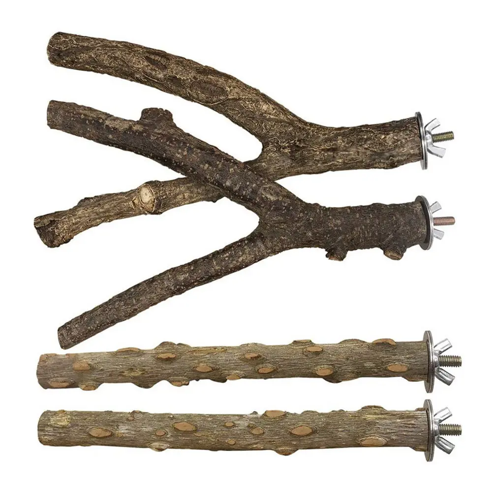 1Set Solid Wood Parrot Stand Shelf Natural Habitat Inspired Perch Rack for Training Standing Ability Cage Accessory