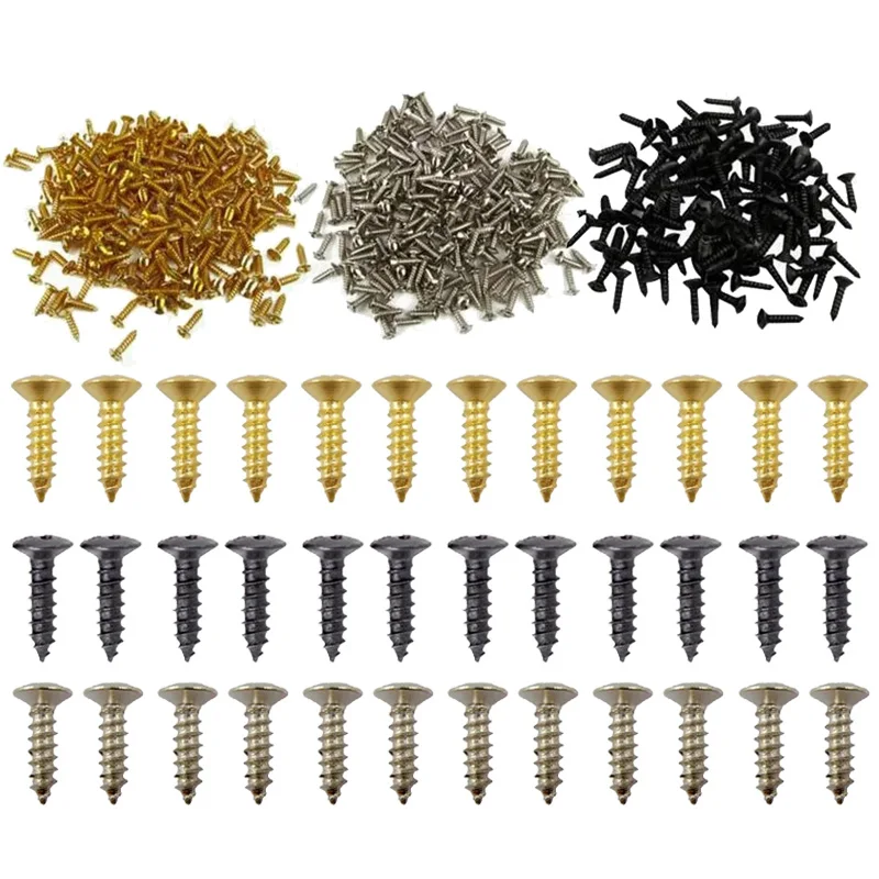 50/100pcs Electric Guitar Pickguard Screws Silver Gold Black For Guitar Bass Metal Fixed Cover Plate Screw Accessories TMZ