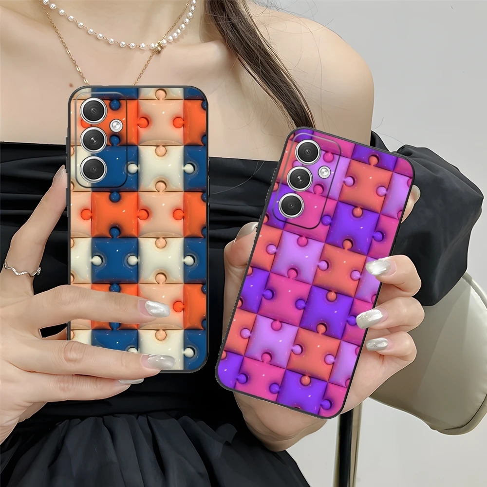 Puzzle Fashion Pretty Mobile Cell Phone Case for Samsung M55 35 15 54 34 14 33 23 13 42 32 22 F55 23 12 5G Black Cover Shell