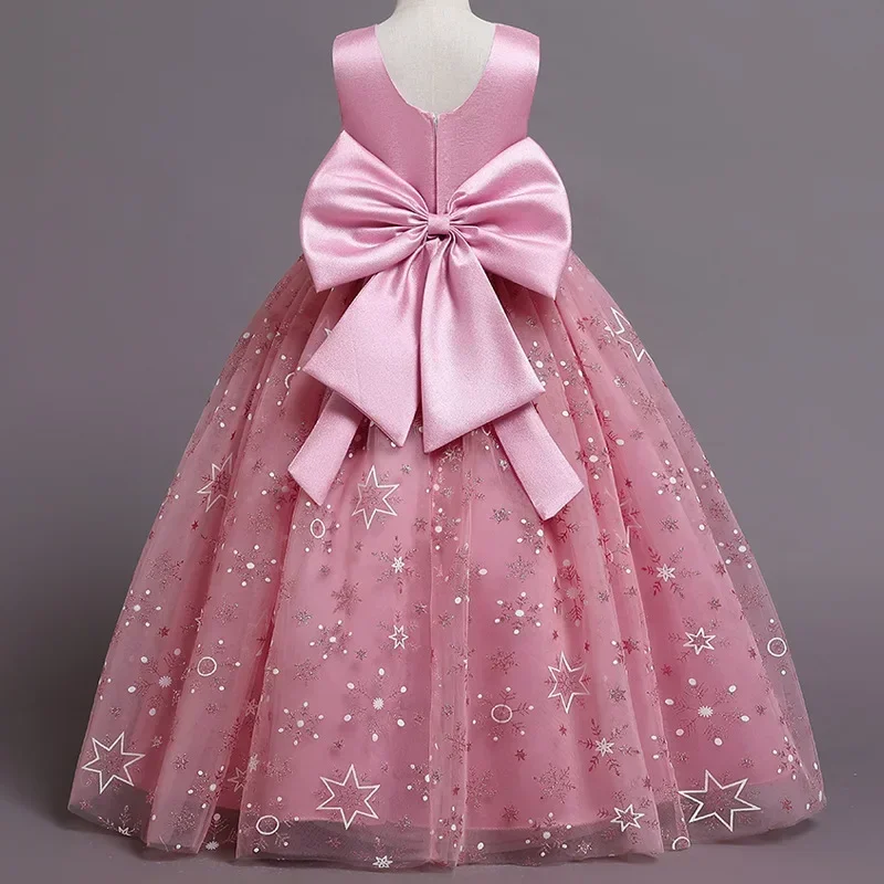 Fashion Bow Flower Girl Dresses Mesh Lace Sleeveless Girls Dresses for Party and Wedding Summer Girls Party Dresses 3-12 Years