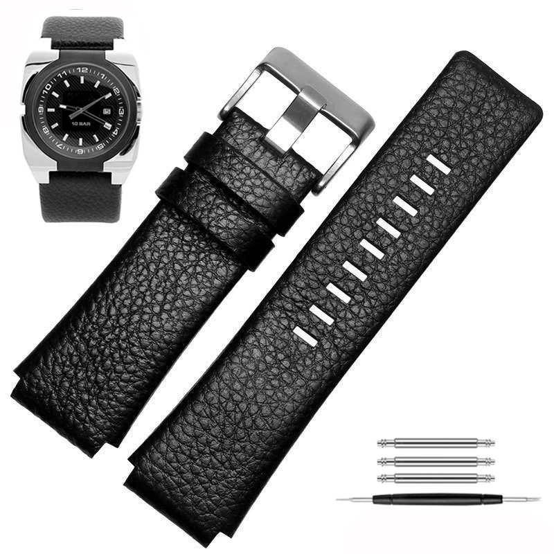 28X22mm 30X22mm Convex Mouth Genuine Leather Watchband for Diesel DZ1089 DZ1123 DZ1132 Watch Strap Bracelet Black Brown White