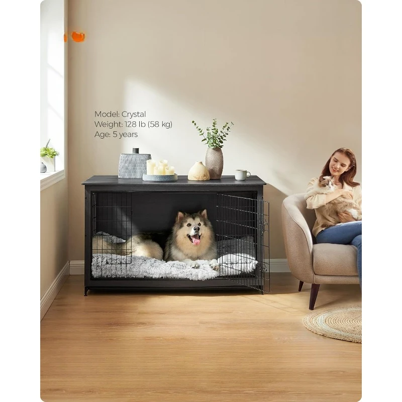 Dog Crate Furniture, Modern Kennel for Indoor up   Heavy-Duty  Cage with Multi-Purpose Removable Tray, Double-Door House