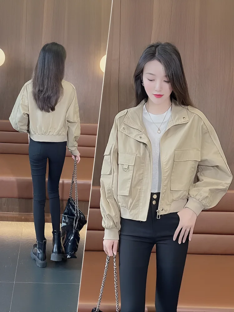 Ladies Thickened Short Casual Jacket Autumn Winter High End Cotton Outerwear Compact Size Zipper Closure Polyester Fabric