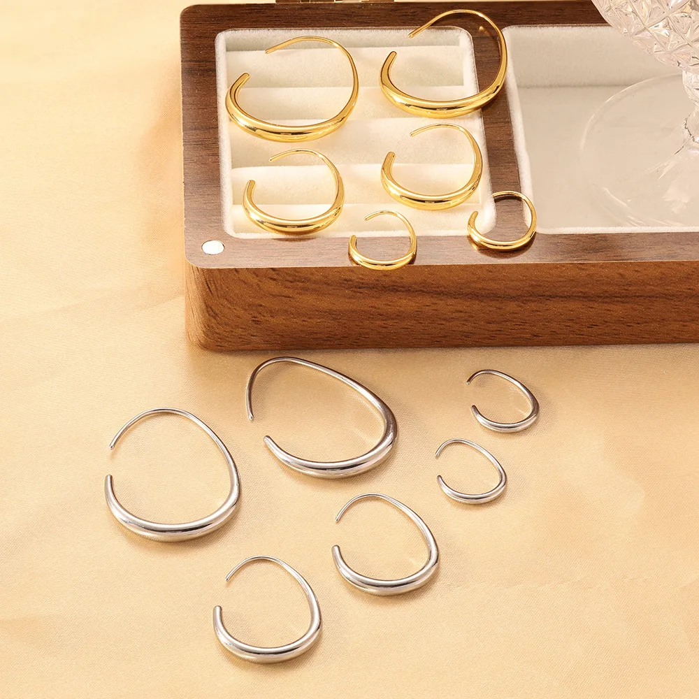 925 Sterling Silver Teardrop Hoop Earrings Waterproof 18k Gold Stainless Steel Oval Pull Through Hoop Earrings Statement Jewelry