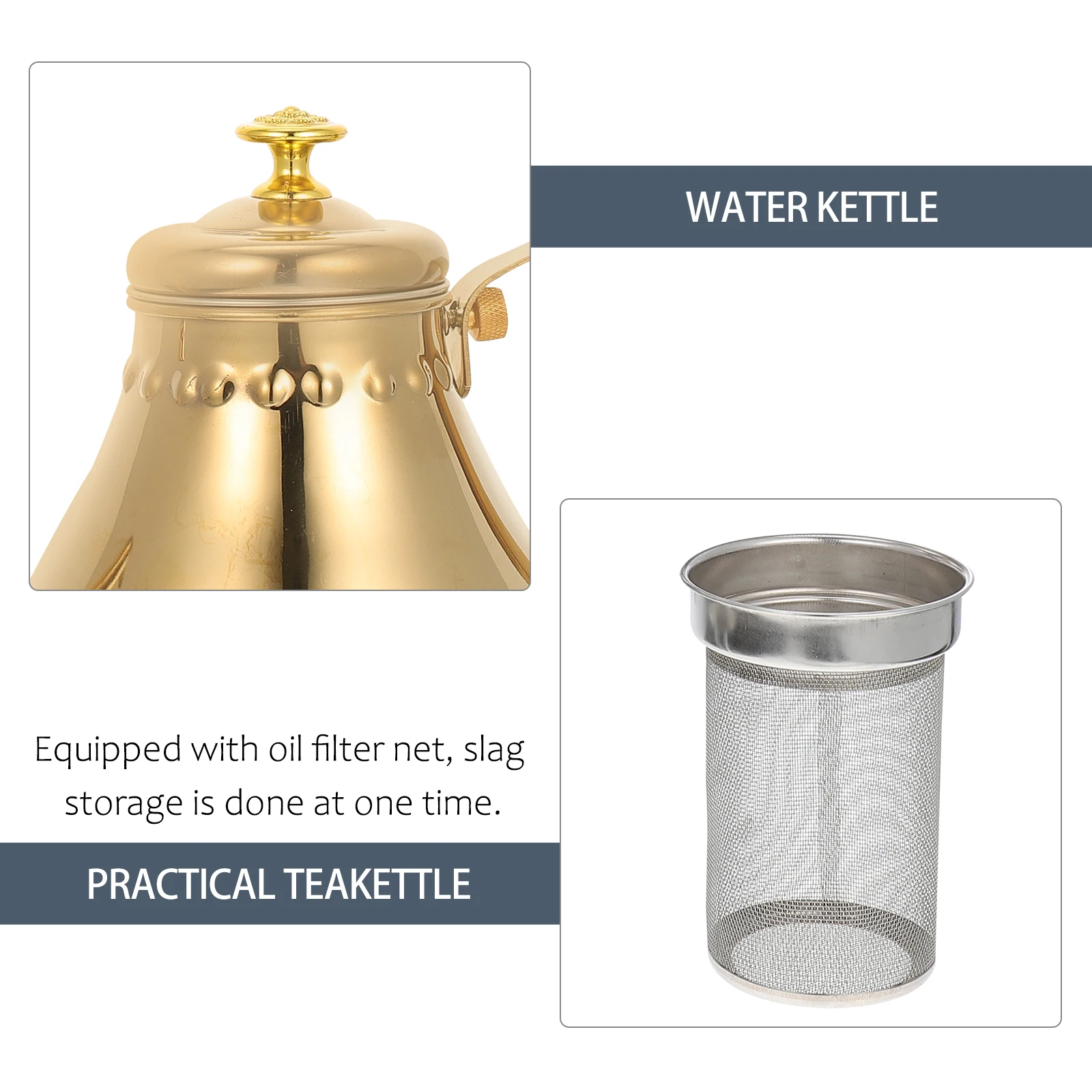 

Stainless Steel Gooseneck Kettle Teapot Strainer Kitchen Household Water Heating Golden Anti Rust Design Tea House