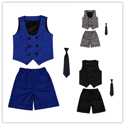 Kid's Summer School Uniform Boys Girls kindergarten Photograph Suit Twins Birthday Wedding Vest Pant/Skirt 2pcs Clothing Set