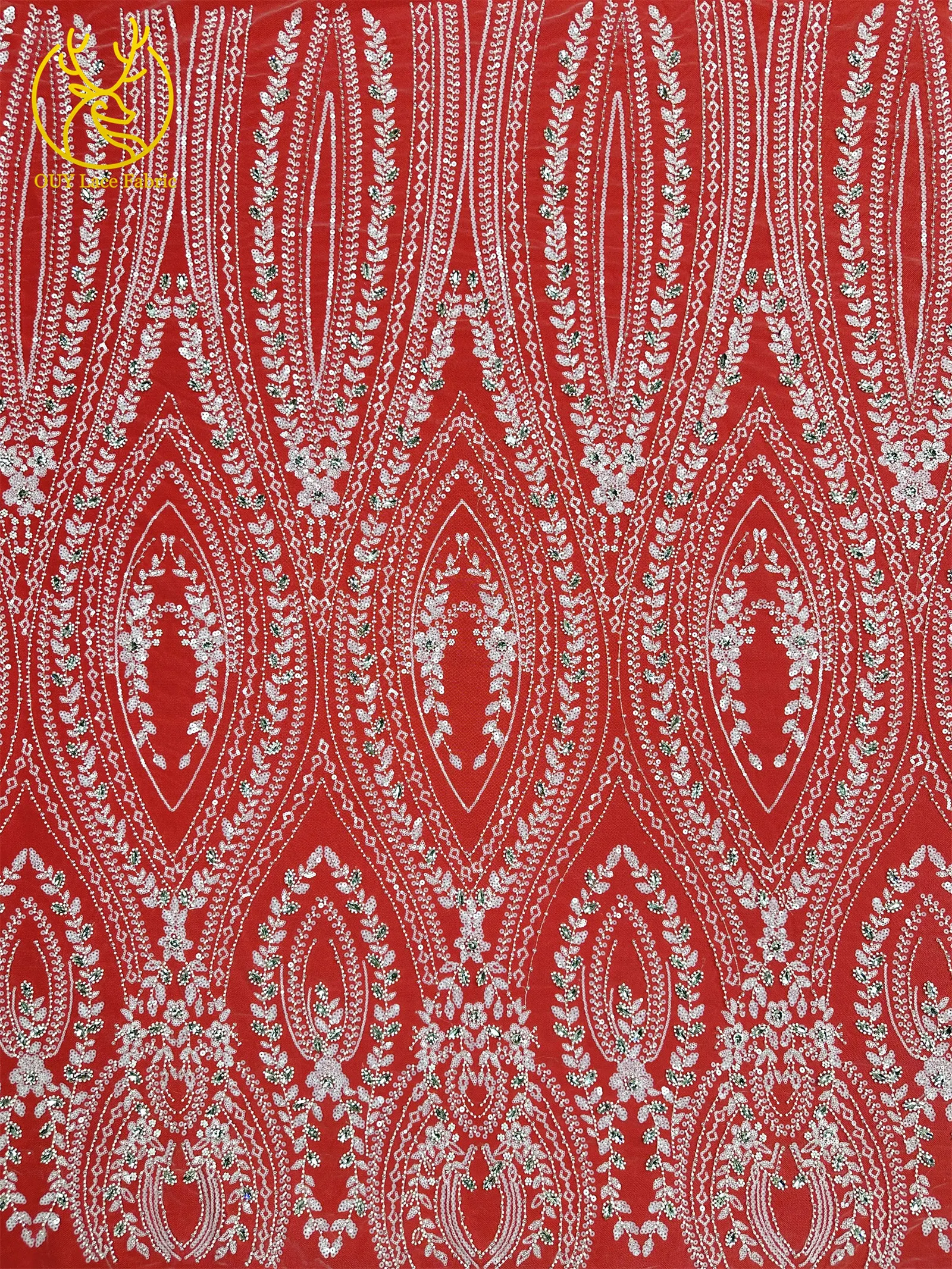 Nigerianisches weißes Hochzeitskleid Tüll-Mesh-Spitzenstoff Hochwertiger französischer Stein-Spitzenstoff Afrikanischer Perlen-Pailletten-Spitzenstoff – Detail 16