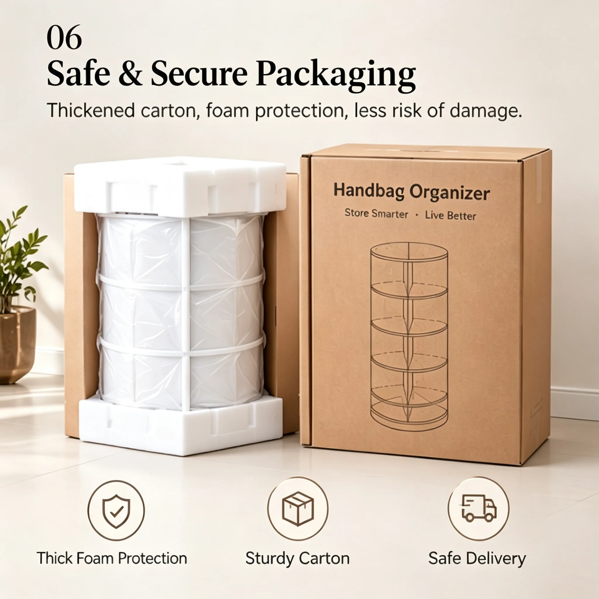 6-Tier Rotating Handbag Organizer, 360° Spinning Purse Storage Rack, Space-Saving Closet Display Shelf for 24+ Bags