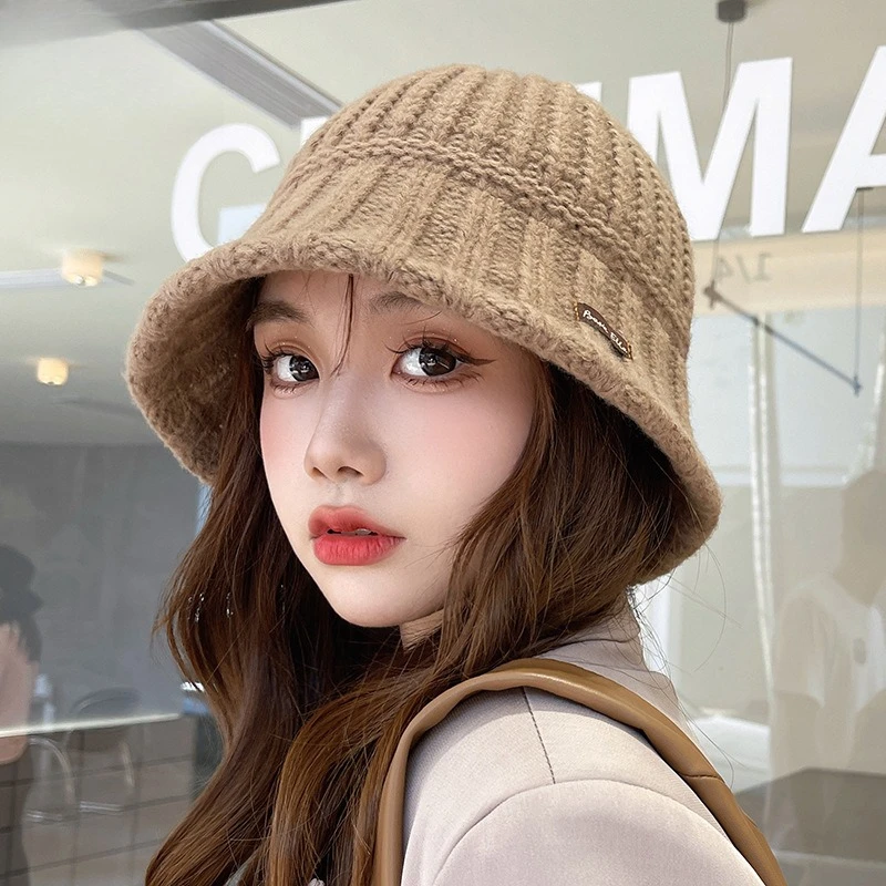 Korean Bucket Hat Autumn and Winter New Thick Needle Retro Splicing Knitted Basin Hat Japanese Versatile Fashion Thermal Hat