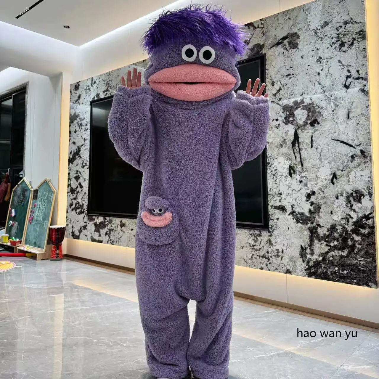 Autumn and Winter Big Mouthed Monster Coral Fleece Jumpsuit Sleepwear Women Funny Abstract Clothes Nightgown Student Pajamas