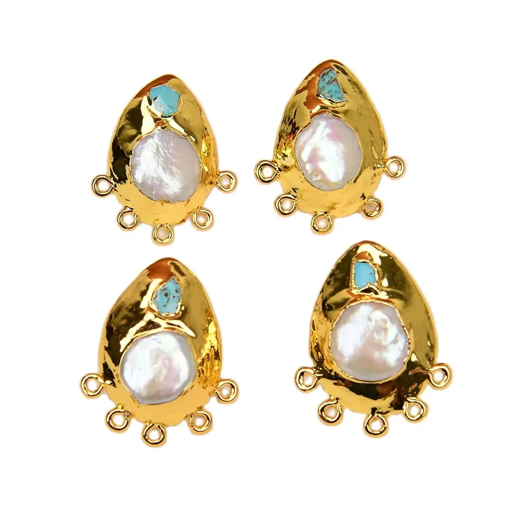 

APDGG 2 Pairs Natural White Coin Pearl Blue Turquoise Gold Plated Earrings Stud Pearl Earrings Making DIY Craft Accessories