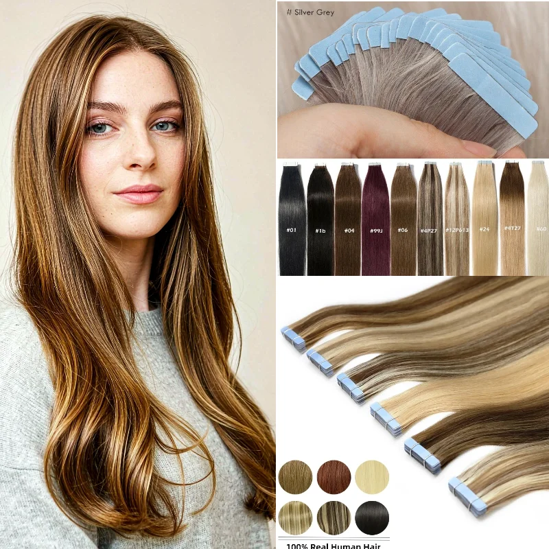 Real Human Hair Tape In Hairpiece 20pcs 16inch 30g #8 #30 Hair Weft Add Length Office Salon Wholesale Dropship