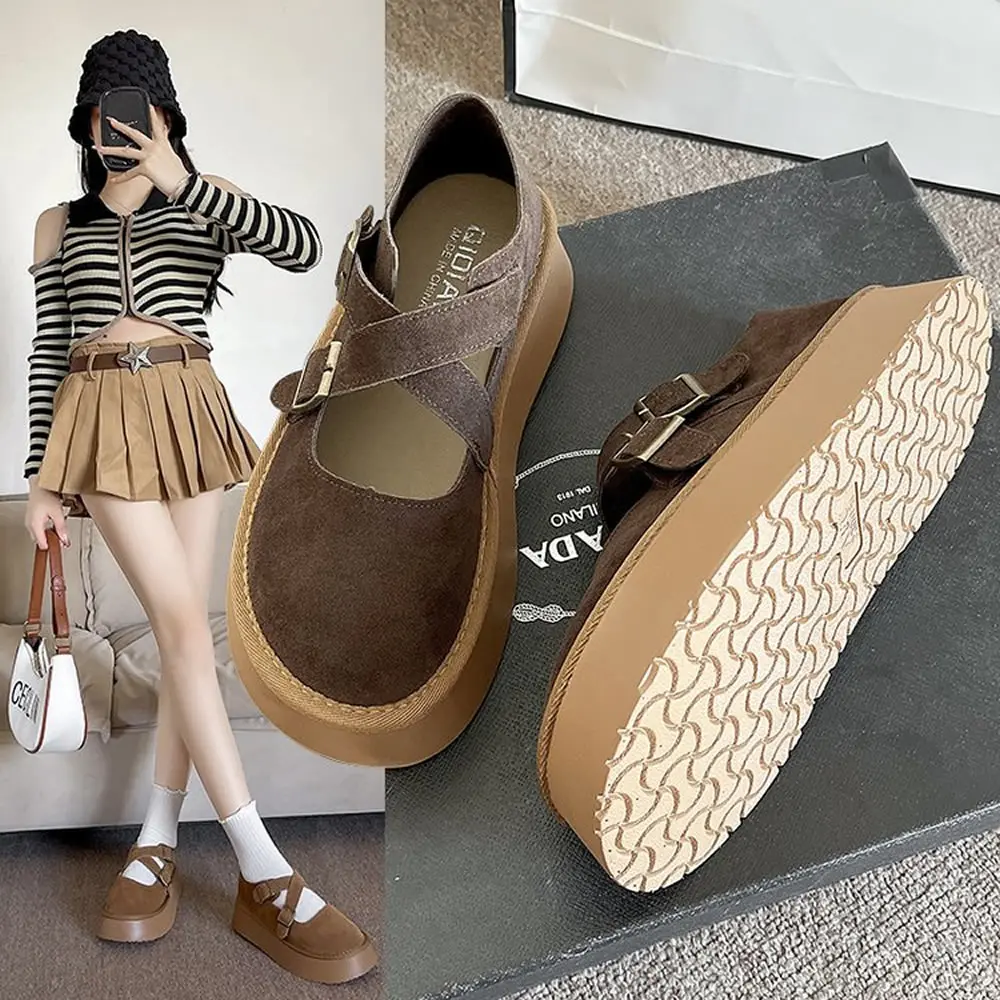 

2025 New Spring Thick-soled Loafers for Women Comfortable All-match Shoes Female Round Toe Casual Soft Sole Shoes Женская Обувь