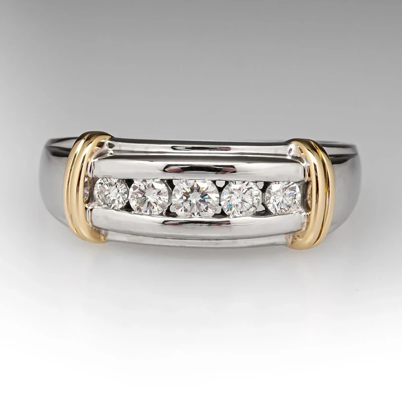 Huitan Trendy Two-tone Ring with Sparkling CZ Dainty Stylish Elegant Accessories for Women Charming Bright Daily Party Jewelry