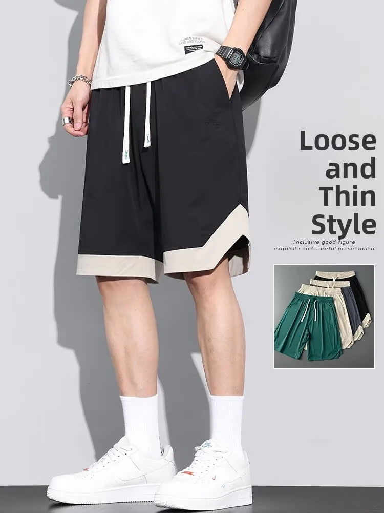 

Мужские летние спортивные шорты из ледяного шелка, быстросохнущие, тонкие, пляжные, укороченные, модные, городские, свободного кроя, молодежные