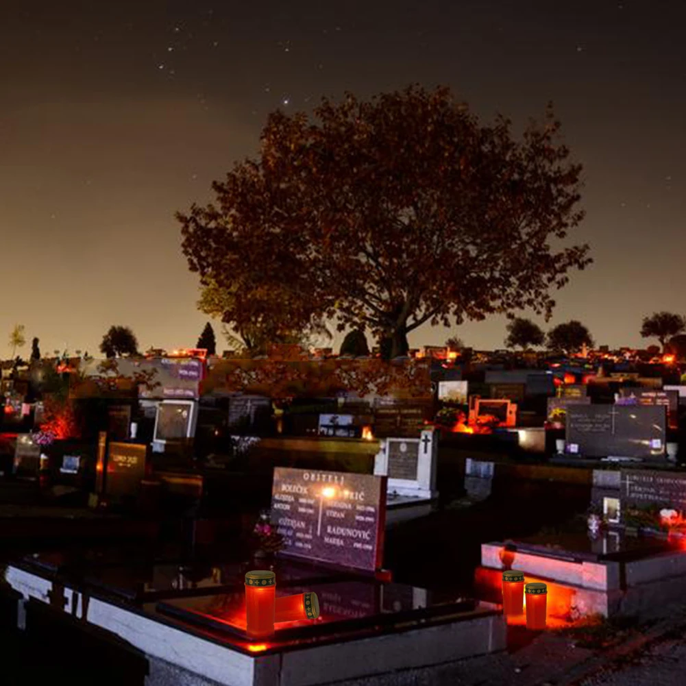 Lampada da cimitero solare lampada da esterno elettronica a lume di candela antipioggia senza fiamma cimitero rituale giardino prato luce Halloween Grave Decor