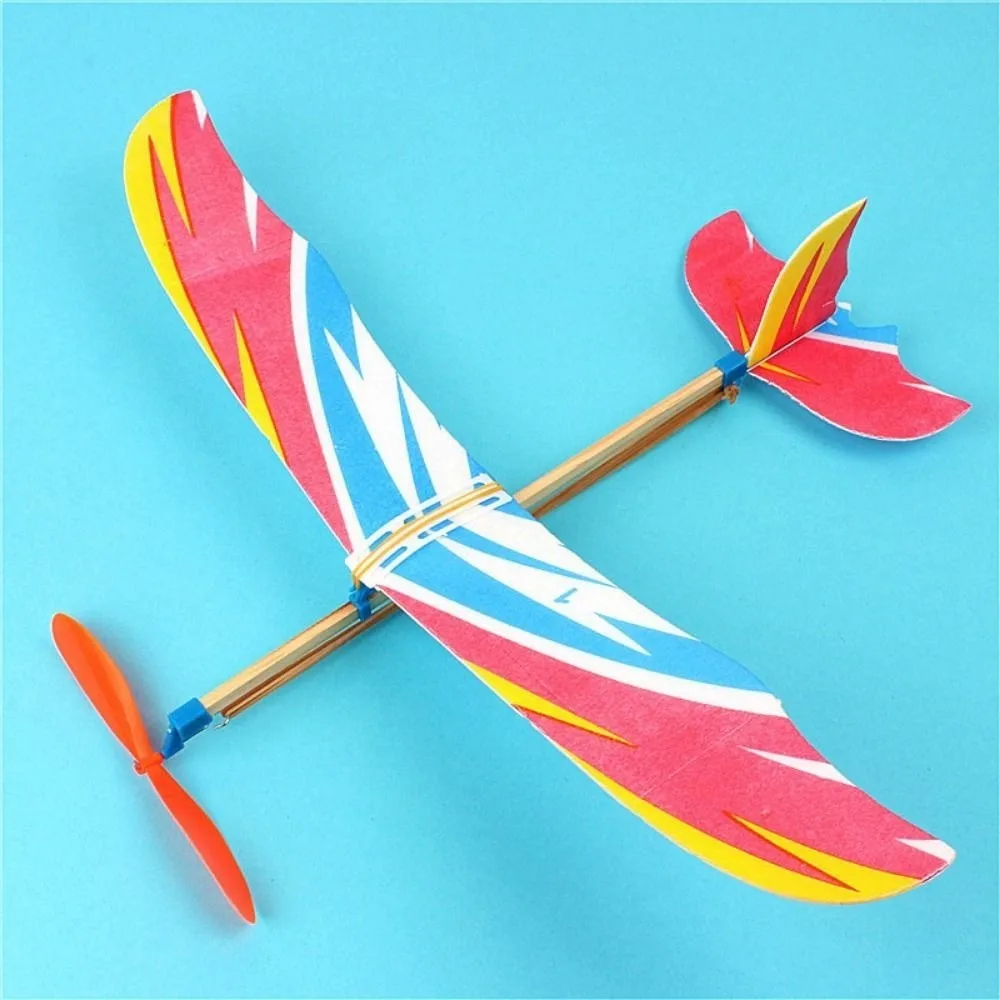 DIY Hand Throw Flying Glider Planes Random Color Assembly Model Elastic Rubber Band Powered Flying Plane Airplane Glider