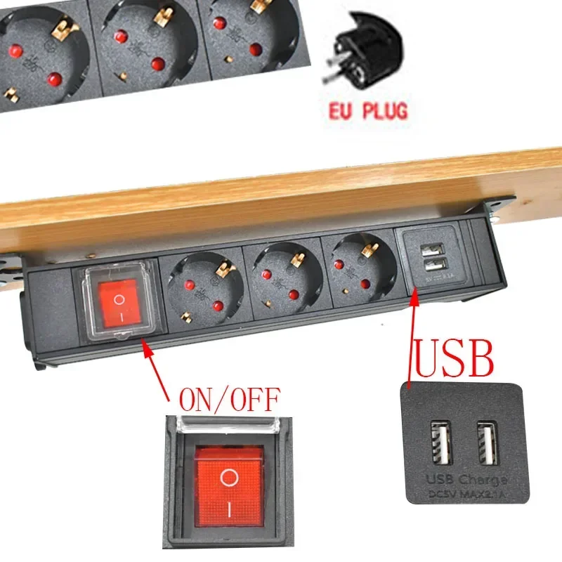 

Table Socket Desktop 1-8AC PDU Power Distribution Unit with USB Office Kitchen Cabinet Aluminum Frame Power Electrical Sockets