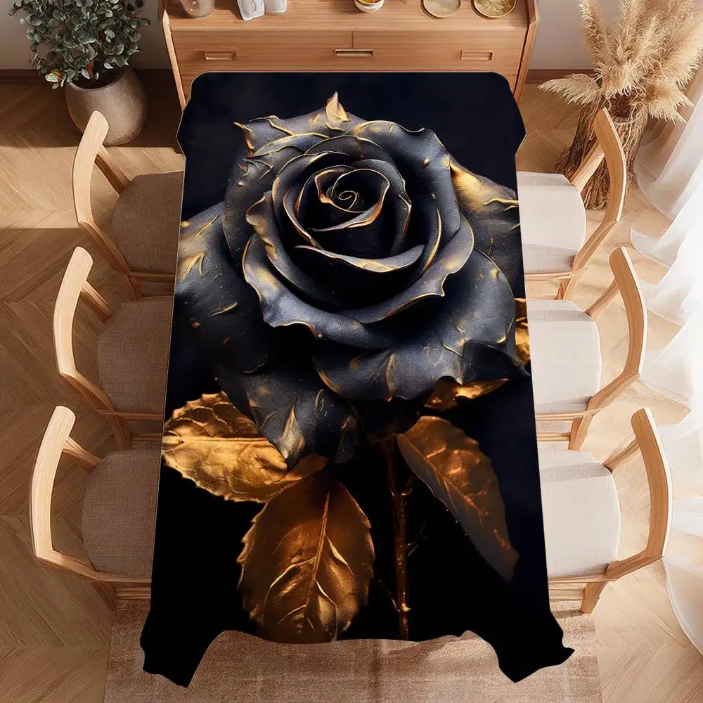 Nappe de Table en Polyester Rose noire, imperméable, anti-taches, pour décoration, salle à manger, cuisine, fête