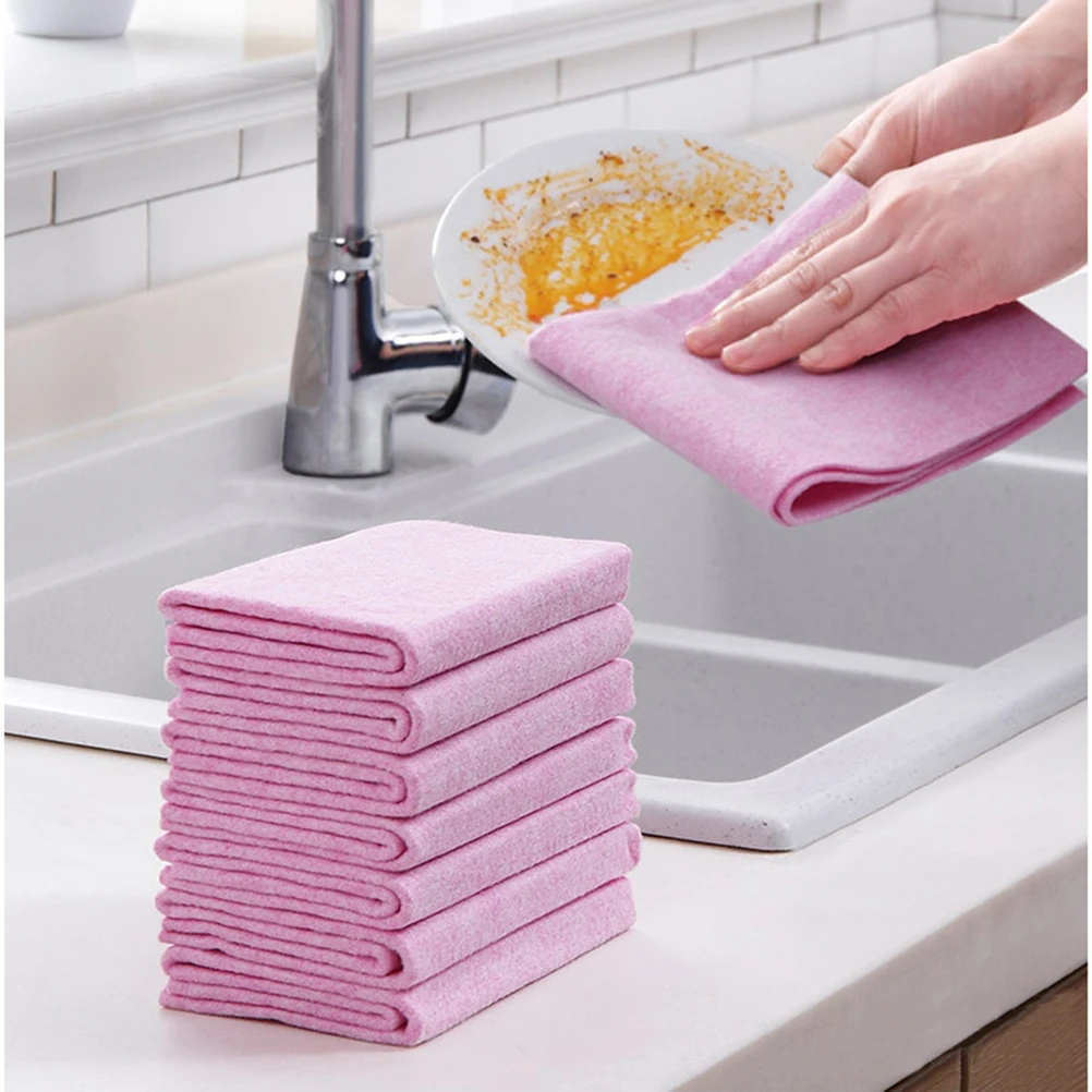 

5pcs Cleaning Cloth Fiber Dish Cloth Kitchen Towel Absorbent Wipe Scouring Bowls Tableware Fruit Kitchen