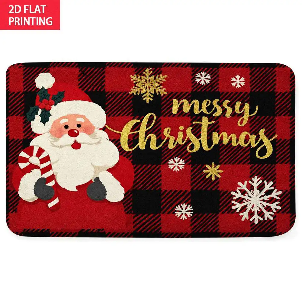 Christmas Buffalo Plaid Santa Flannel Bath Mat Soft Absorbent Non Slip Rug For Bathroom Entryway Winter Decor Housewarming Gift