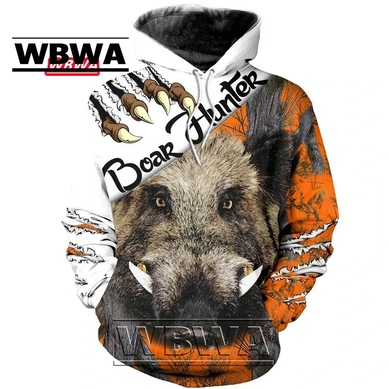 Boar Hunting Orange Camo 3D Printed Jacket Men/Women Harajuku Hoodie Unisex Casual Streetwear Sweatshirt Pullover Sudaderas-L88