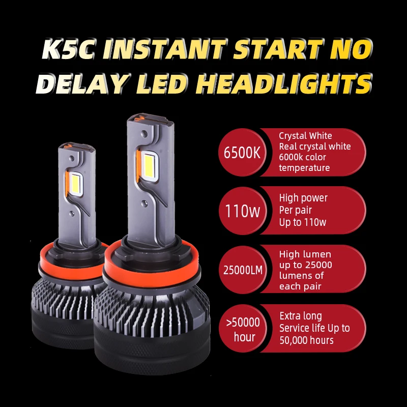 2PCS K5C 24V H7 H4 H1 LED Truck Light Bulb H11 4300K 6000K 110W 24V Led Headlight Lamp for Truck