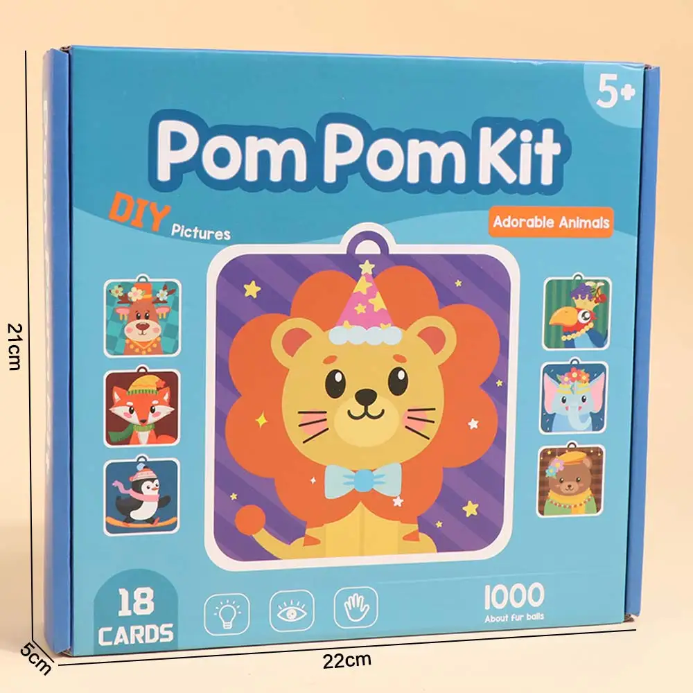 Handgefertigtes Material Kinder-Stickerbuch Pädagogisches Haarball-Tier-Pompom-Kunstset Montessori Frühes Lernen Pompom-Bastelset