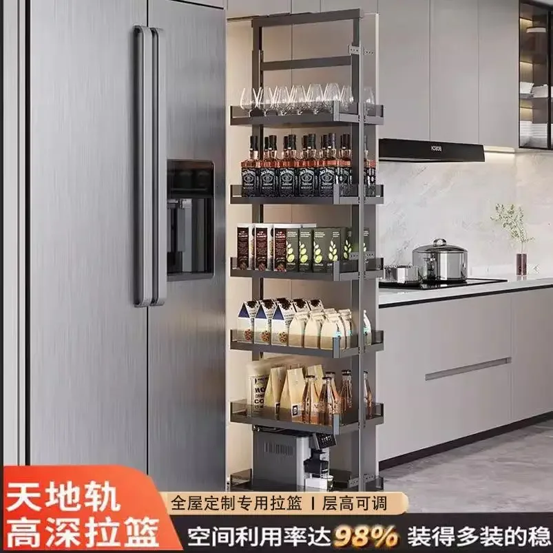 High and deep basket heaven and earth rail damping guide rail big monster snack cabinet high cabinet basket drawer type kitchen