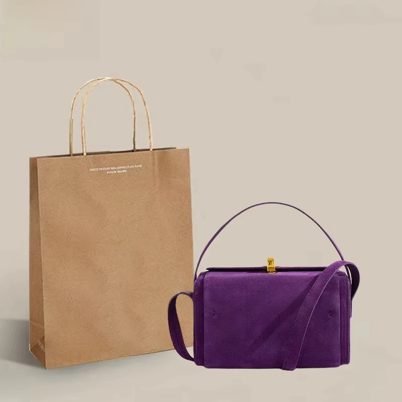 High-end Purple Women's Handbag Luxury Lock Design Crossbody Bags Vintage Frosted Square Bag New Simple Multifunctional Box Bags