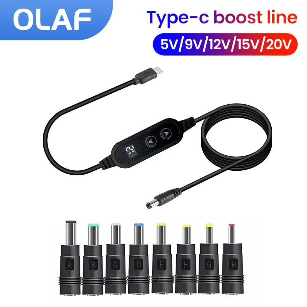 Olaf tipo c para cabo de reforço de energia dc 5v/9v/12v/15v/20v cabo de reforço tipo c conversor de impulso de carregamento rápido para roteador wi-fi