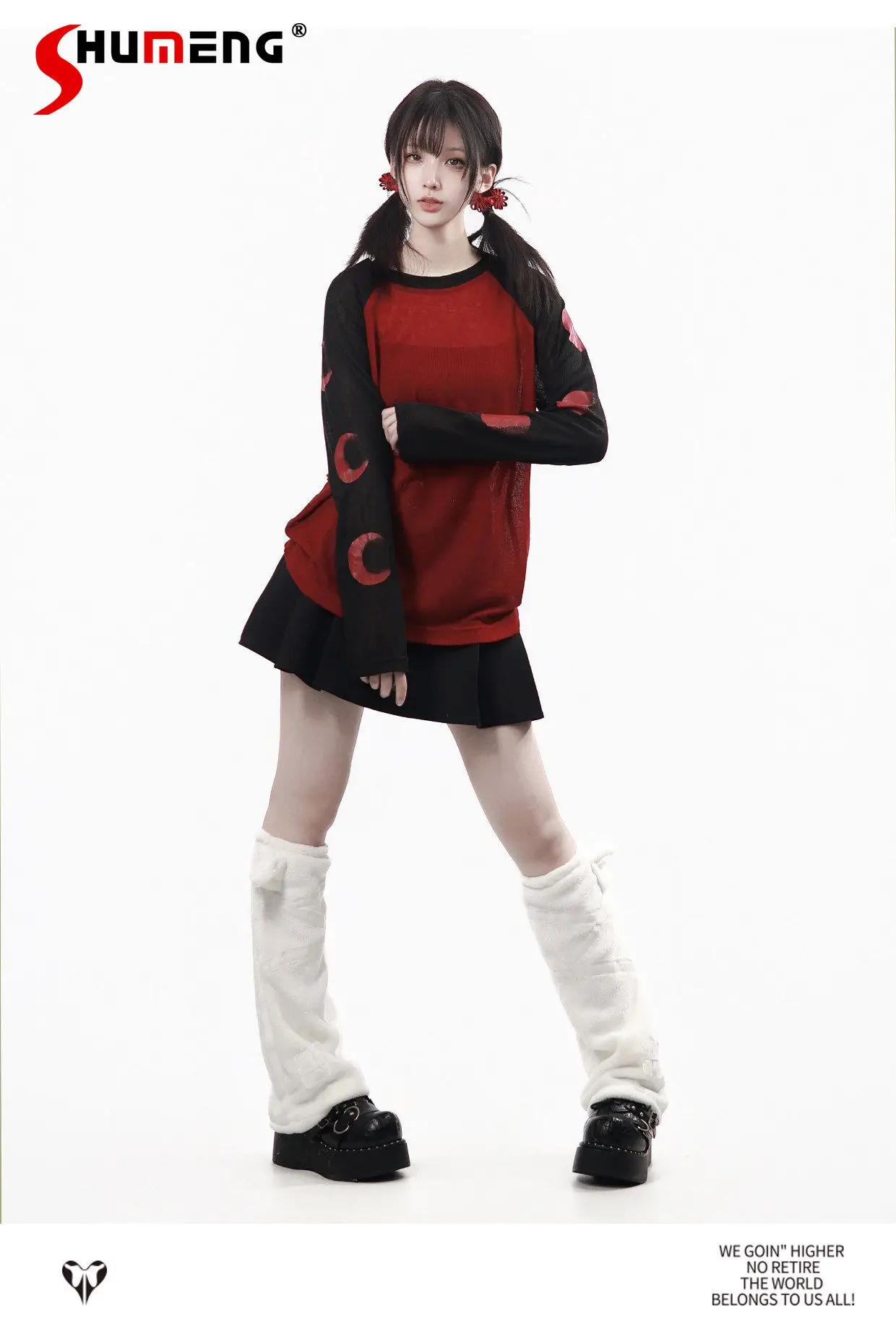 

Original Fashion Streetwear Sweet Cool Y2K Girl Off-shoulder Long-sleeved T-shirt Top High-waisted A-line Pleated Skirt Women