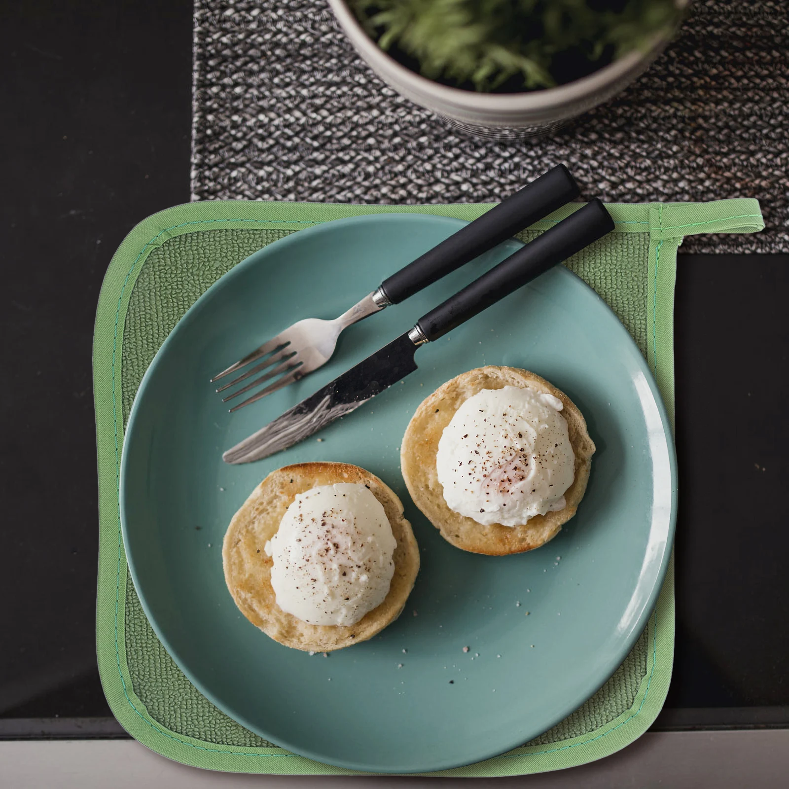 

4pcs Green Anti Scald Gloves Cotton Pot Holders Kitchen Hot Pads Table Mats Sturdy Heat Insulation Safe Practical Longtime Use