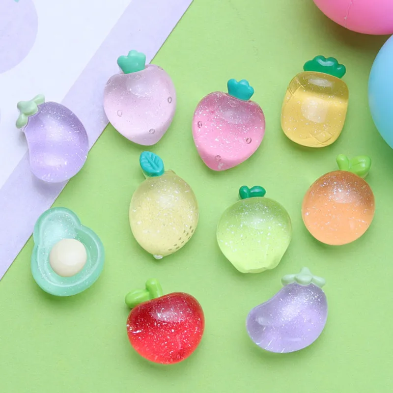 10Pcs Colour Transparent Fruit Resin DIY Ear Stud Shoes Hat Icebox Barrette Mobile Phone Case Scrapbook Flat Back Patch