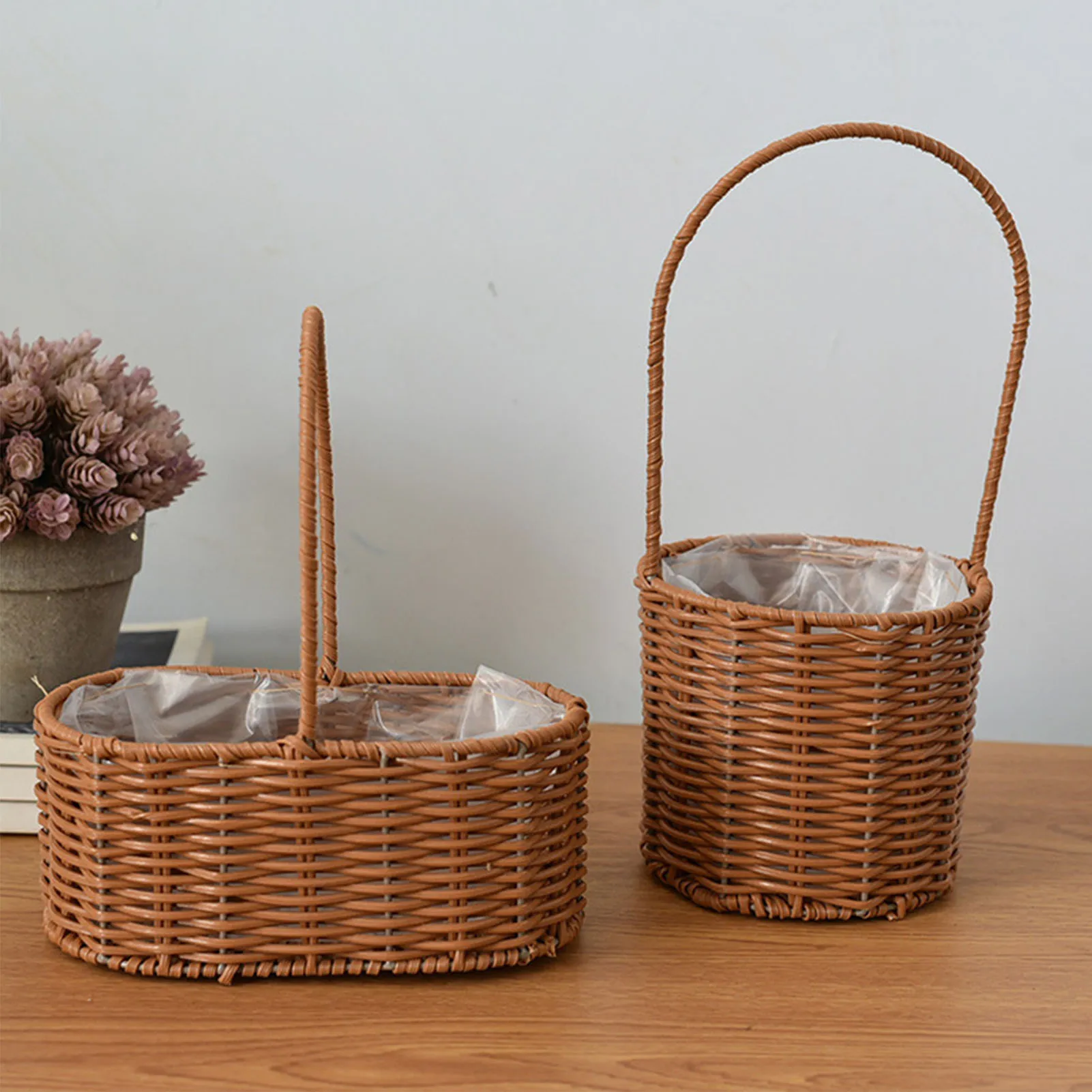 Wear-resistant Imitation Rattan Basket Large Capacity and Portable Basket for Plant Pot Toys Laundry Flower