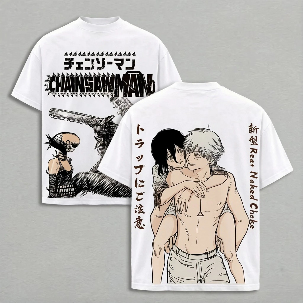 Anime Chainsaw Man Denji Reze Graphic T-shirt Vintage  Oversized T Shirt Men Clothing Cotton Short Sleeve Tees Men's Clothing
