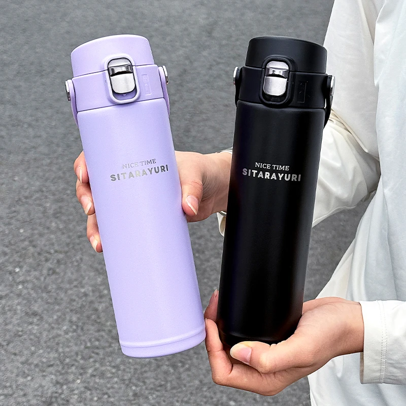 1 PC Stainless Steel Vacuum Flask, 500ml Pop-Up Direct Drink Insulated Bottle with Wide Handle, Outdoor Portable Sports Bottle