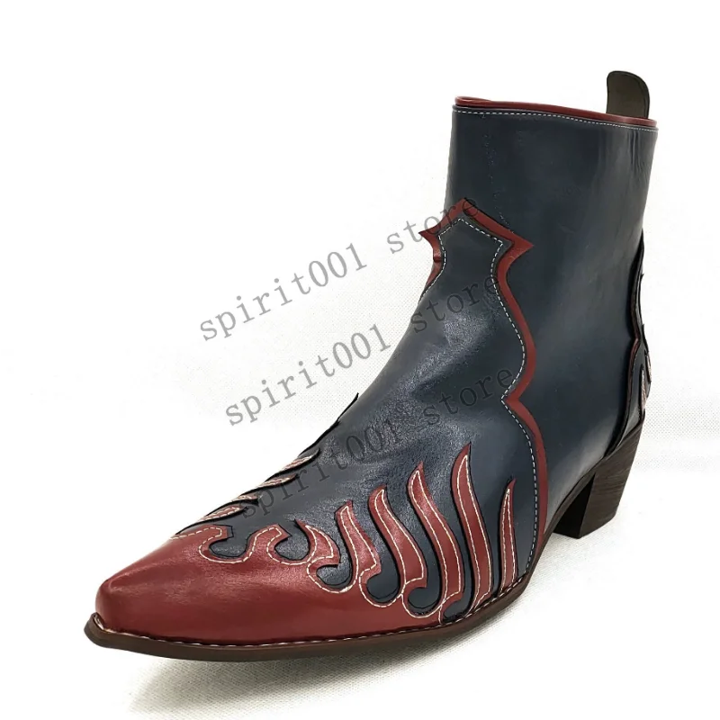 Pointed Toe Chunky Heel Western Cowboy Boots Men's Short Boots Retro Stitching Leather Boots Halloween Cosplay Knight Boots 2026 - view 4