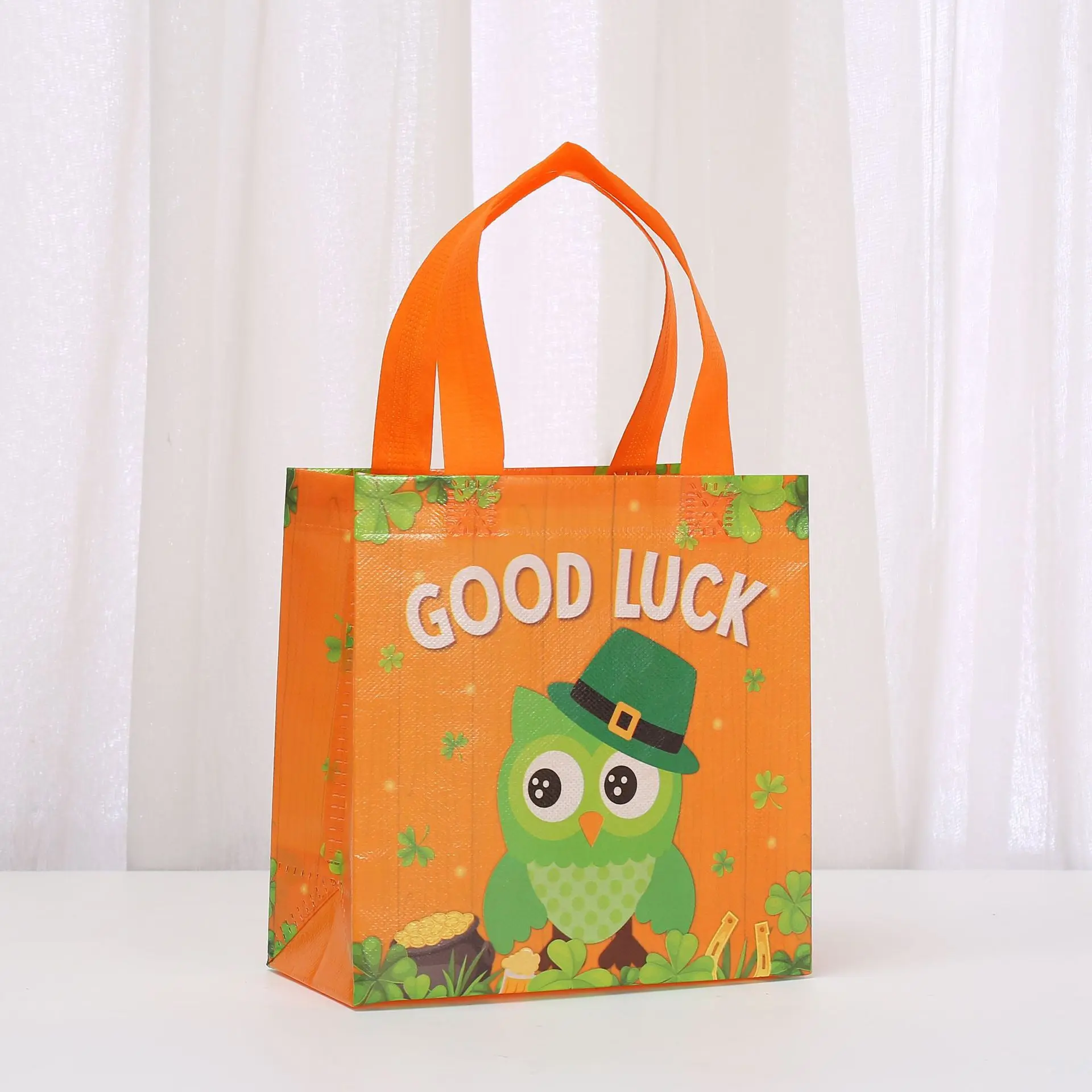 StoBag, St. Patrick’s Day Good Luck Reusable Gift Tote Bags, Shamrocks Leprechauns Design, For parties gifts treats Packaging