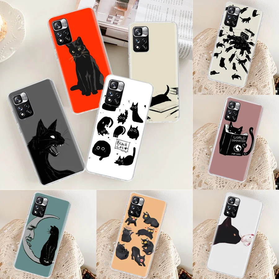 Premium cute black cat Phone Case For Xiaomi Poco X3 GT X4 NFC M4 M5 M5S X6 X5 Pro 5G M3 Mi F6 F5 F4 F3 F2 F1 TPU Cover Cap