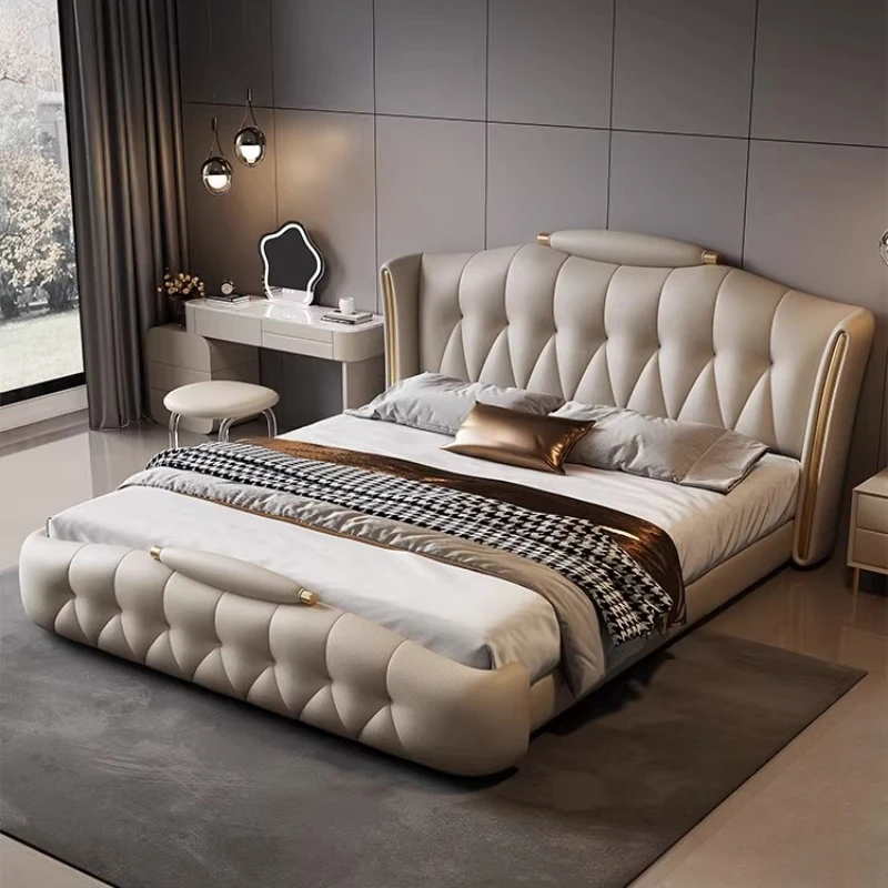 

Кожаная кровать King Size для 2 человек, 180x200 см, элитная, элегантная, роскошная, для спальни, минималистичная, удобная, мебель Cama Box Casal